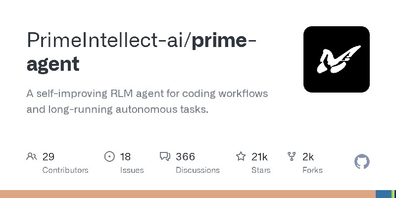 GitHub - PrimeIntellect-ai/prime-agent: A self-improving RLM agent for coding workflows and long-running autonomous tasks.