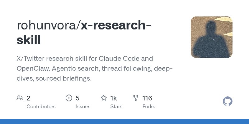GitHub - rohunvora/x-research-skill: X/Twitter research skill for Claude Code and OpenClaw. Agentic search, thread following, deep…