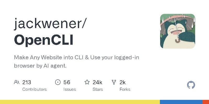 GitHub - jackwener/OpenCLI: Make Any Website into CLI & Use your logged-in browser by AI agent.