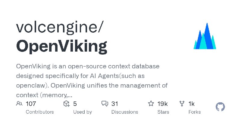 GitHub - volcengine/OpenViking: OpenViking is an open-source context database designed specifically for AI Agents(such as openclaw).…