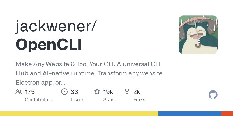 GitHub - jackwener/OpenCLI: Make Any Website & Tool Your CLI. A universal CLI Hub and AI-native runtime. Transform any website…