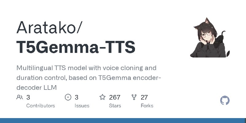 GitHub - Aratako/T5Gemma-TTS: Multilingual TTS model with voice cloning and duration control, based on T5Gemma encoder-decoder…