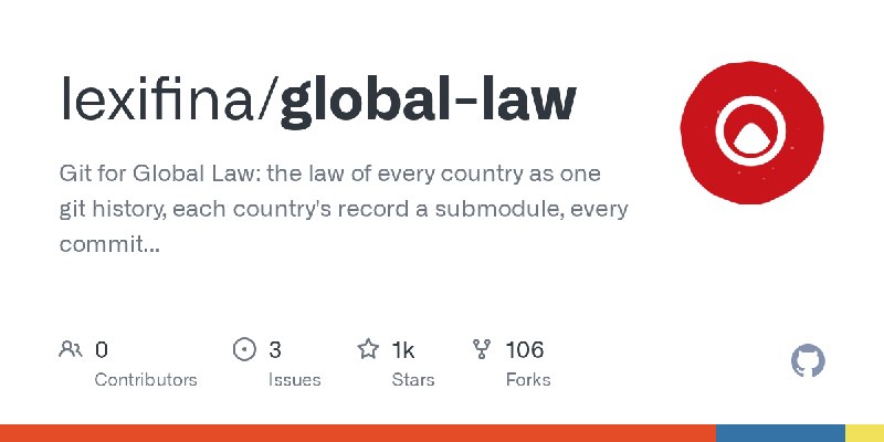 GitHub - lexifina/global-law: Git for Global Law: the law of every country as one git history, each country's record a submodule…