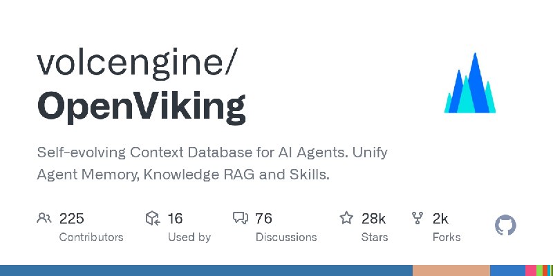 GitHub - volcengine/OpenViking: Self-evolving Context Database for AI Agents. Unify Agent Memory, Knowledge RAG and Skills.
