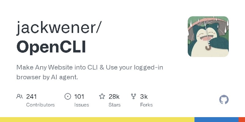GitHub - jackwener/OpenCLI: Make Any Website into CLI & Use your logged-in browser by AI agent.
