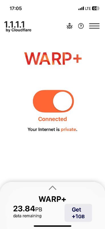 Cloudflare Warp在大陆可以用了，疑似防火墙掉砖头了App Store搜1.1.1.1可以下载使用Key填写@generatewarpplusbot 生成的key可以获得无限流量群u帮忙看看是不是全国都能用