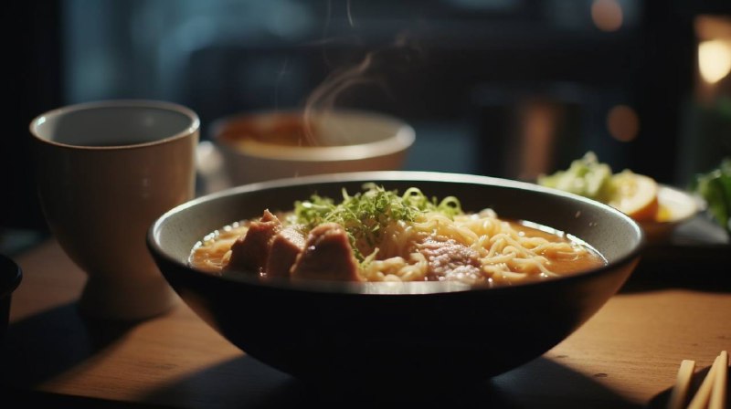 大半夜的饿了，起锅烧碗牛肉拉面吃吃烧一碗牛肉拉面很简单，步骤如下：4k, delicious Beef Ramen, sunlight , in a restaurant ,close-up, shot on iphone --ar 16:9 --v 5