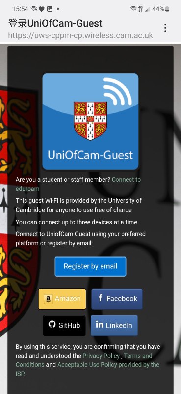剑桥的Guest Wifi支持GitHub登录，可以说极其先进