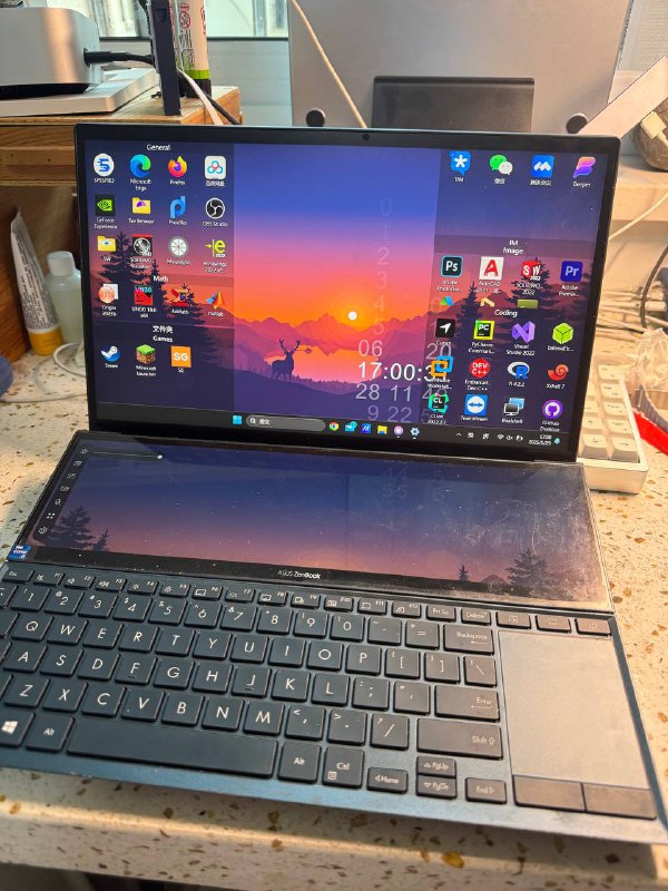 #出售 #电子产品 #华硕 #笔记本 联系 Steven Lynn 价格 3100华硕Asus 灵耀双屏 Zenbook Pro Duo 16G+512GCPU 11代i7 显卡MX450功能正常无维修，边框掉漆严重，A面、副屏已贴膜屠龙刀、到手刀勿扰拍下默认已知晓成色问题，不因成色问题退货南京可自提，其他地区邮费自理预览模式，不会发送到频道，请注意，您的用户名需要手动更新才能确保发送时和此处一致